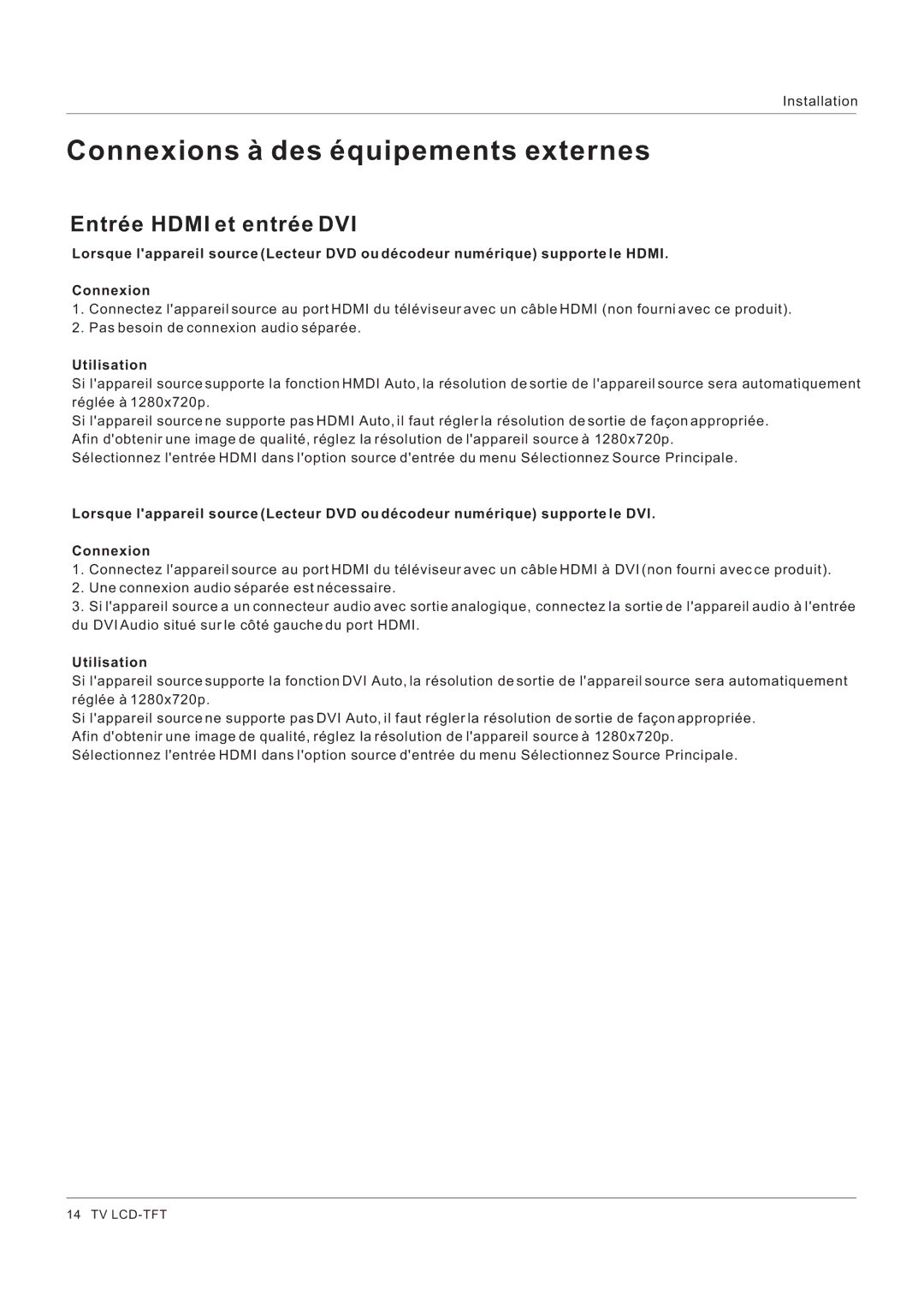 Hitachi HLC26R1 owner manual Entrée Hdmi et entrée DVI 