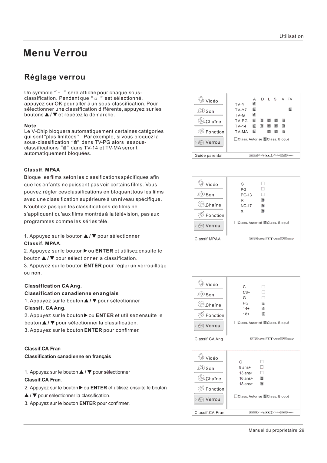 Hitachi HLC26R1 owner manual Classif. Mpaa, Classification CA Ang Classification canadienne en anglais, Classif. CA Ang 