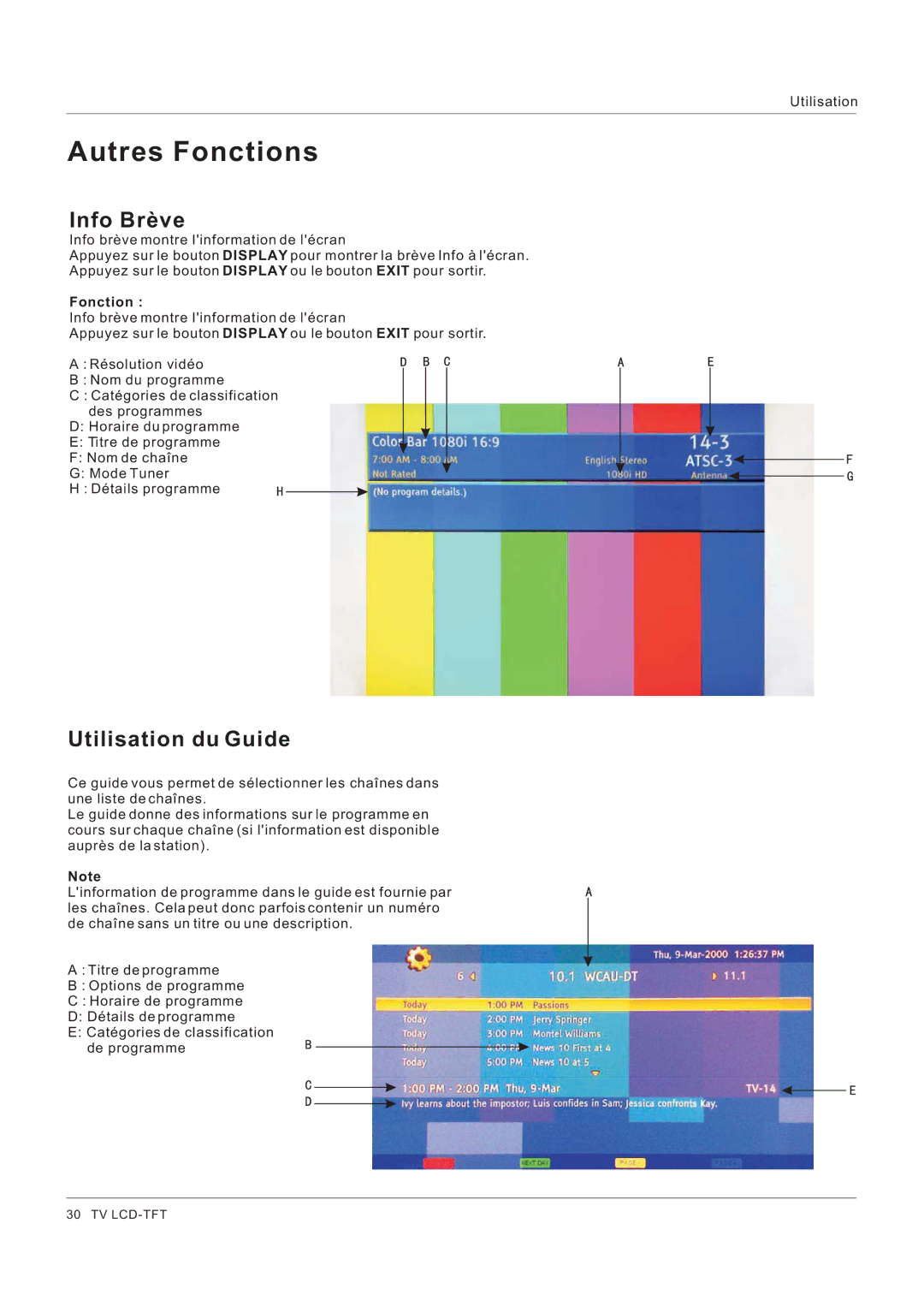 Hitachi HLC26R1 owner manual Autres Fonctions, Info Brève, Utilisation du Guide 