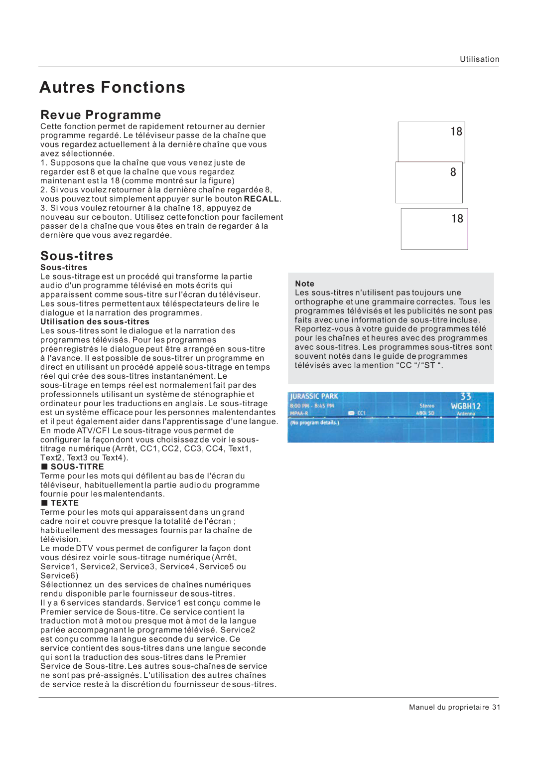 Hitachi HLC26R1 owner manual Revue Programme, Sous-titres, Utilisation des sous-titres 