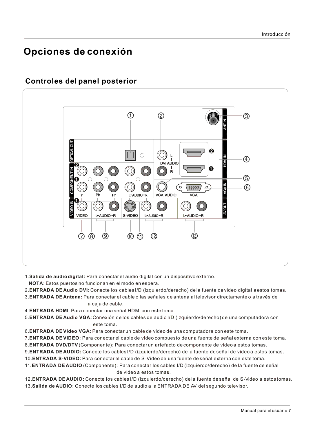 Hitachi HLC26R1 owner manual Opciones de conexión, Controles del panel posterior 