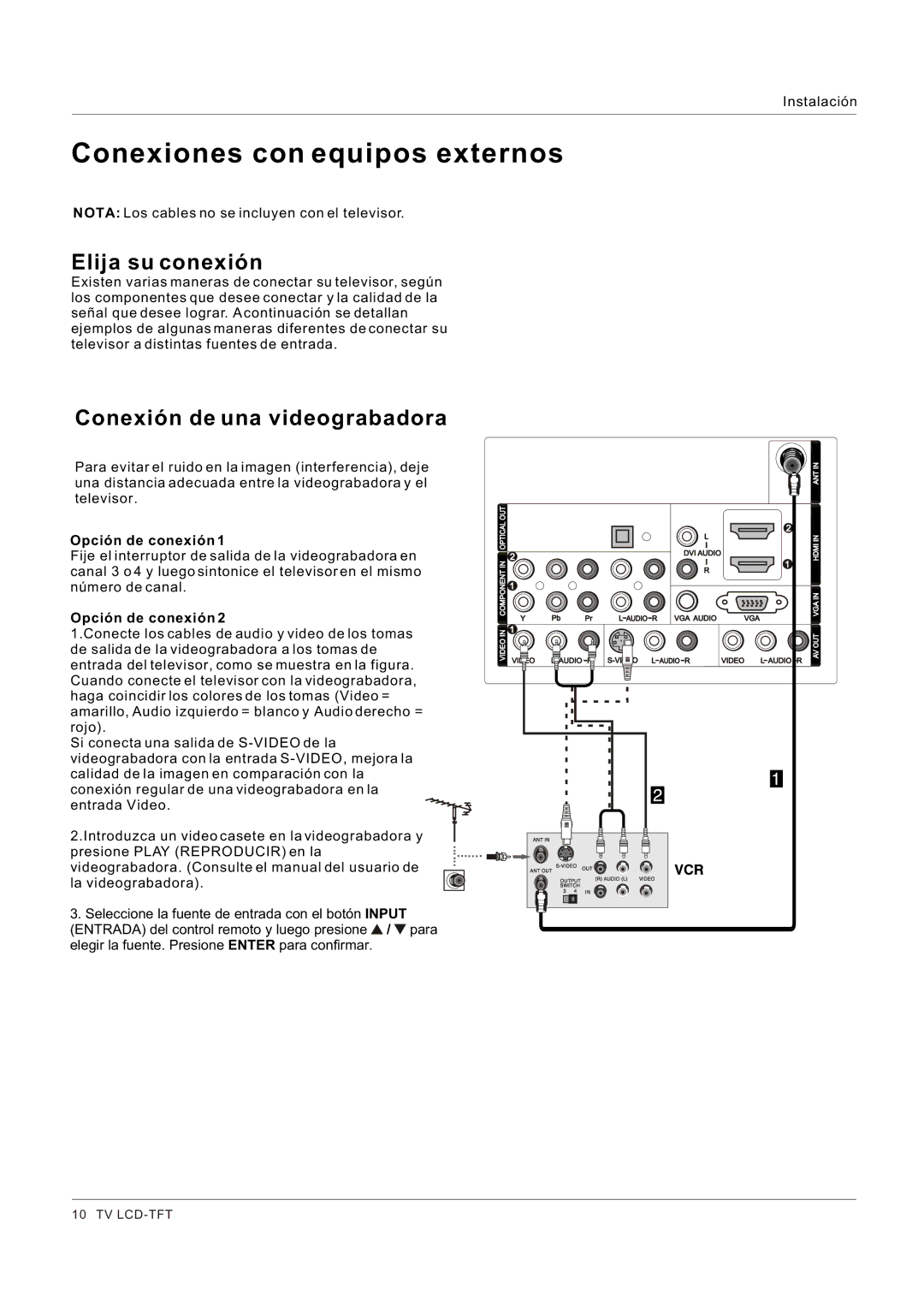 Hitachi HLC26R1 owner manual Elija su conexión, Conexión de una videograbadora, Opción de conexión 