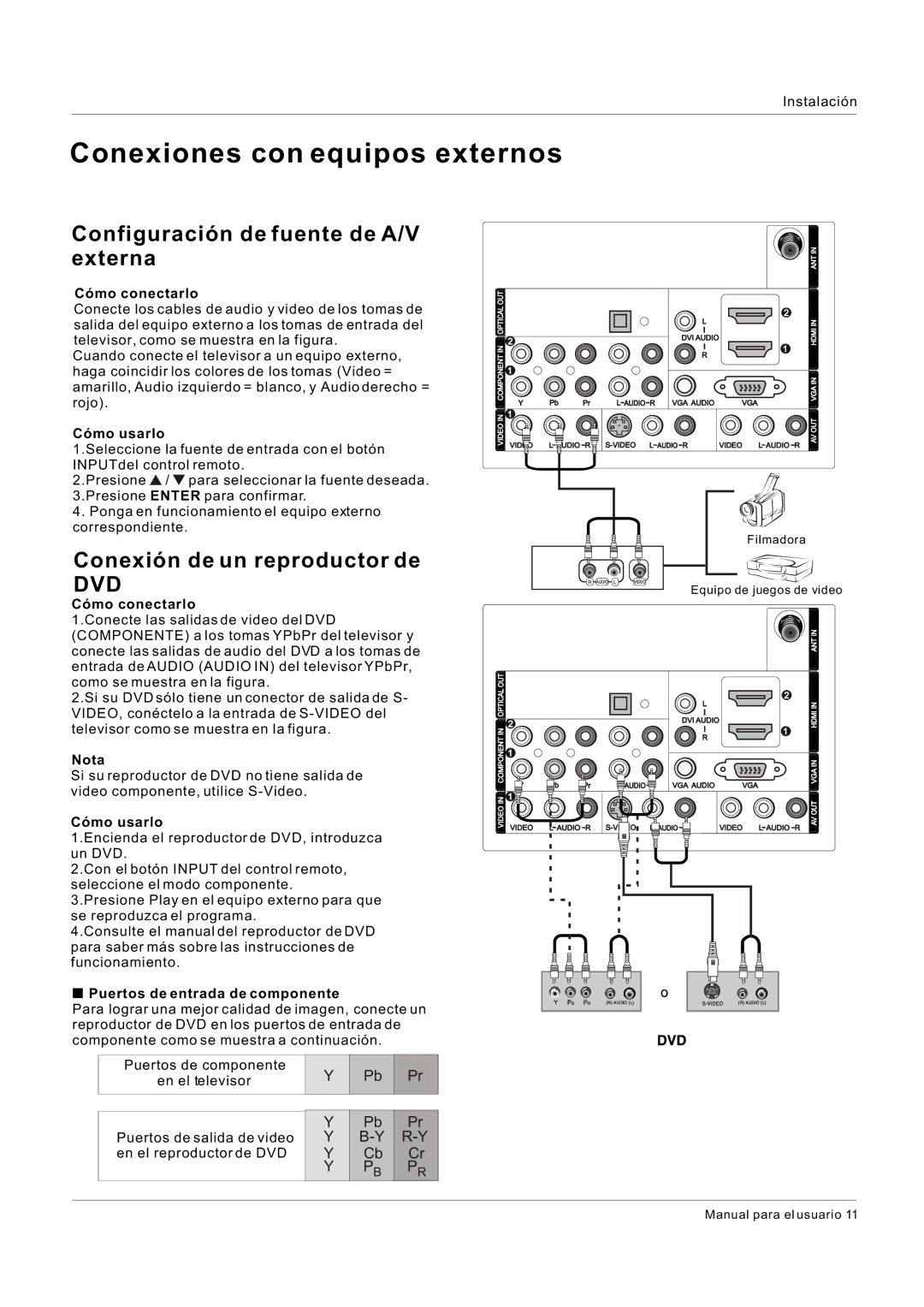 Hitachi HLC26R1 owner manual Configuración de fuente de A/V externa, Conexión de un reproductor de 