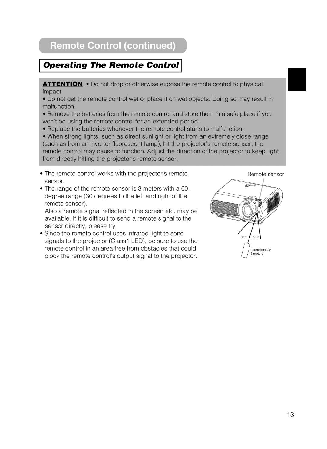 Hitachi HOME-1 user manual Remote Control continued, Operating The Remote Control 