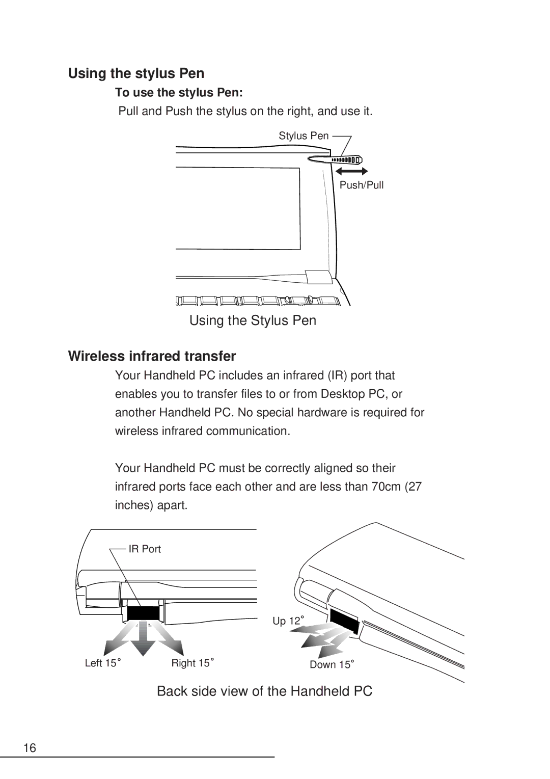 Hitachi HPW-200EC manual Using the stylus Pen, Wireless infrared transfer, To use the stylus Pen 