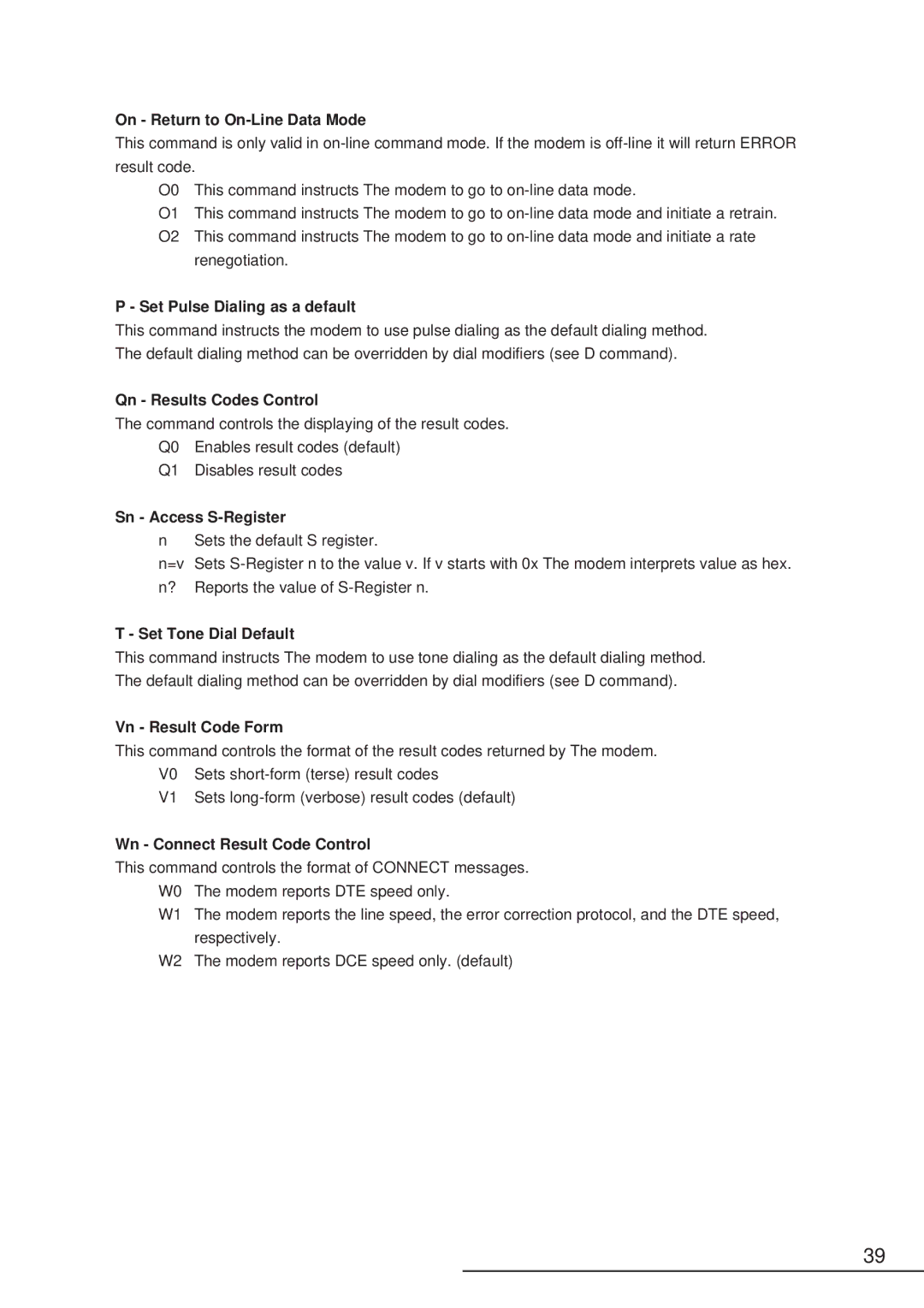 Hitachi HPW-200EC manual On Return to On-Line Data Mode, Set Pulse Dialing as a default, Qn Results Codes Control 