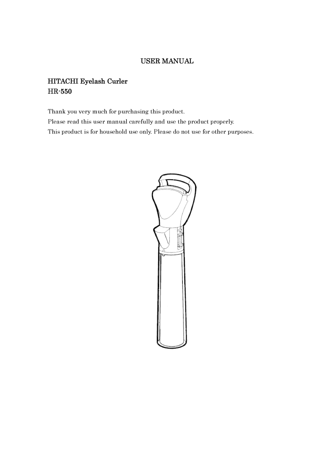 Hitachi user manual Hitachi Eyelash Curler HR-550 