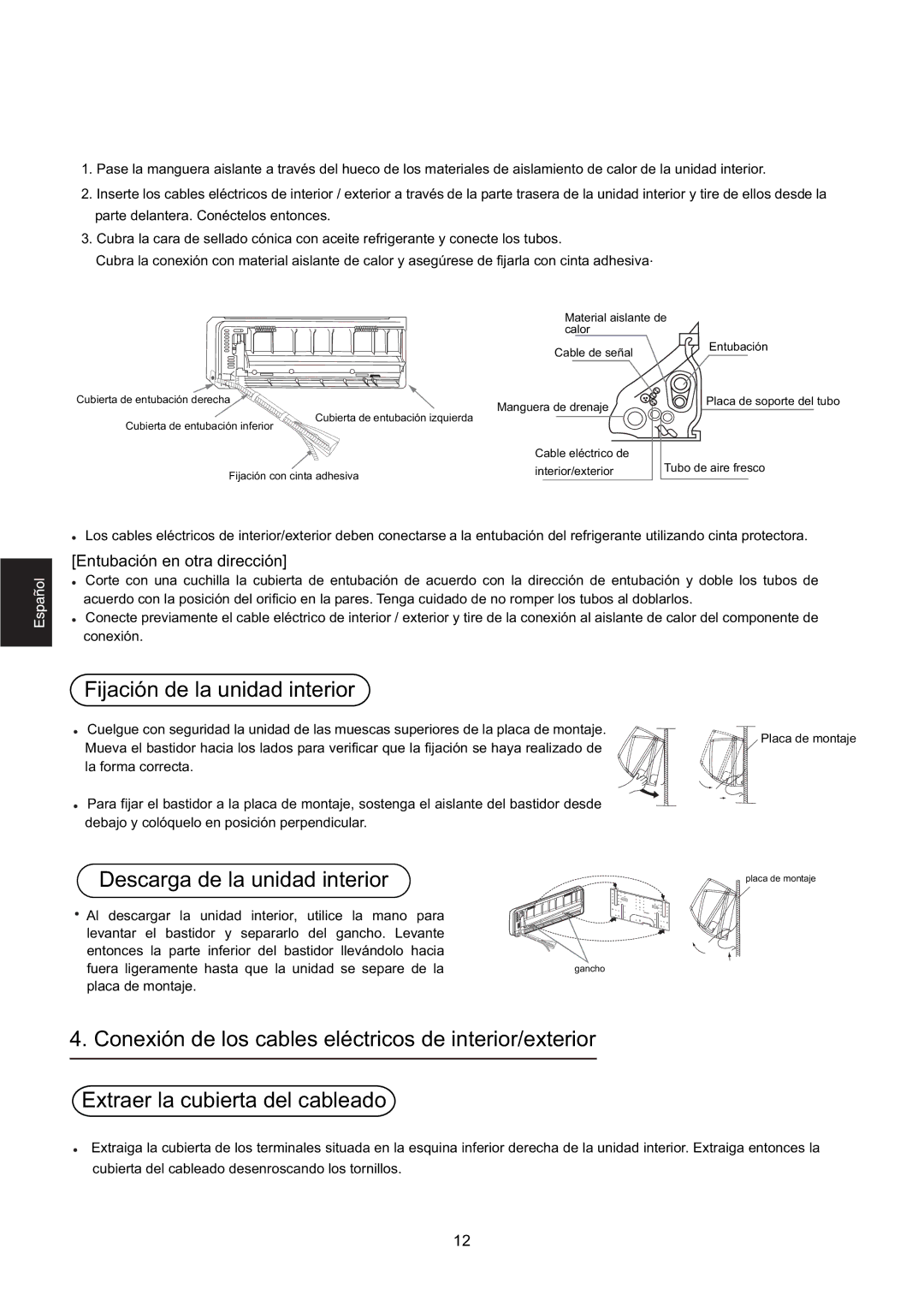 Hitachi HSU-12RD03/R2(SDB) Unidad interior,  Fijación de la unidad interior, Descarga de la unidad interior 