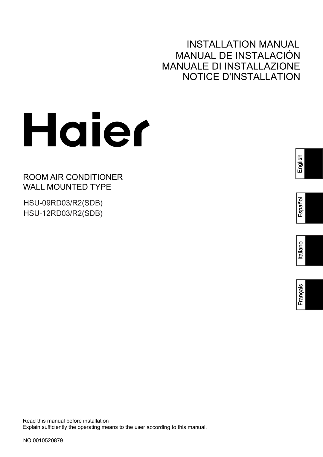 Hitachi HSU-12RD03/R2(SDB), HSU-09RD03/R2(SDB) installation manual 