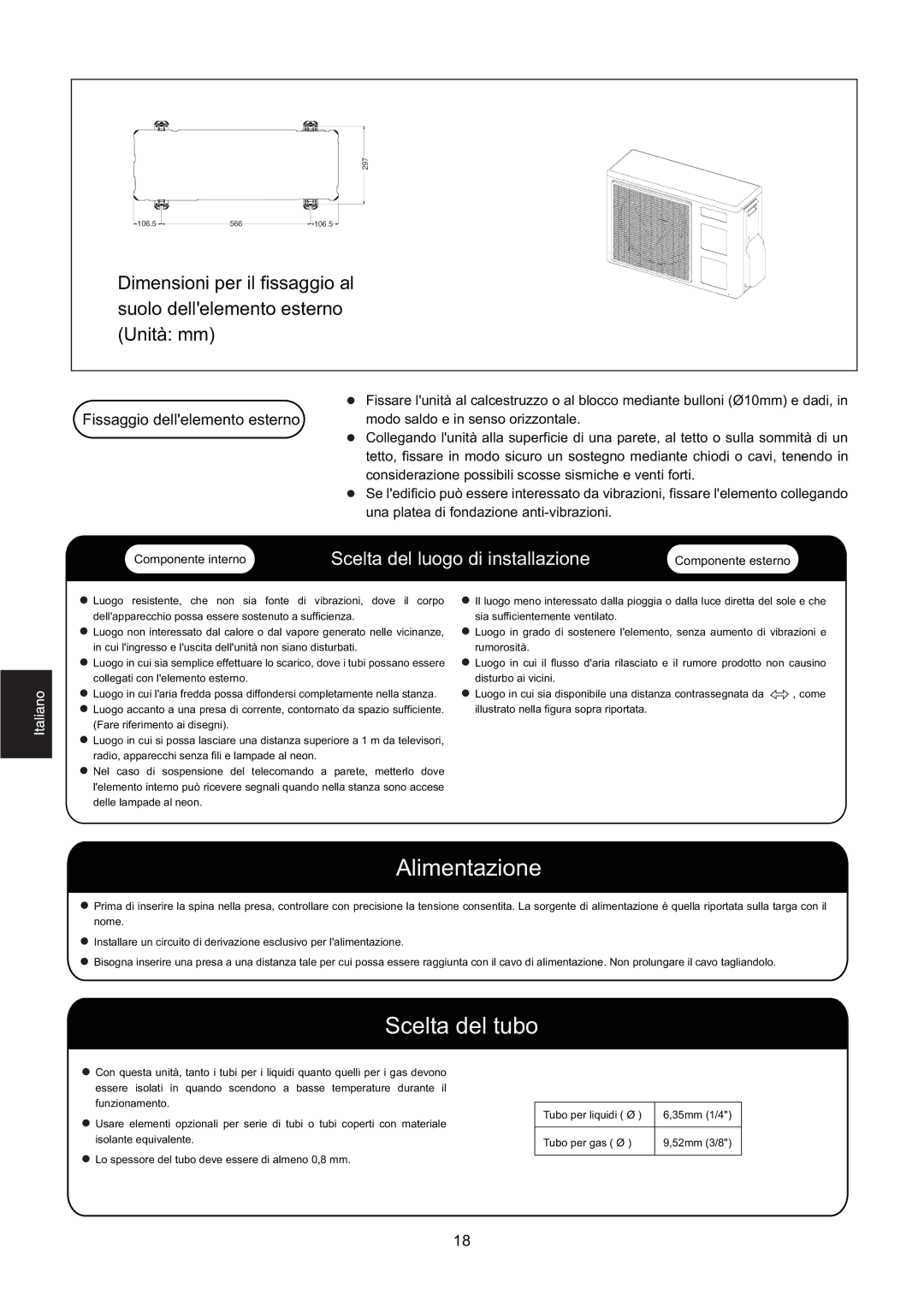 Hitachi HSU-12RD03/R2(SDB), HSU-09RD03/R2(SDB) installation manual Alimentazione 