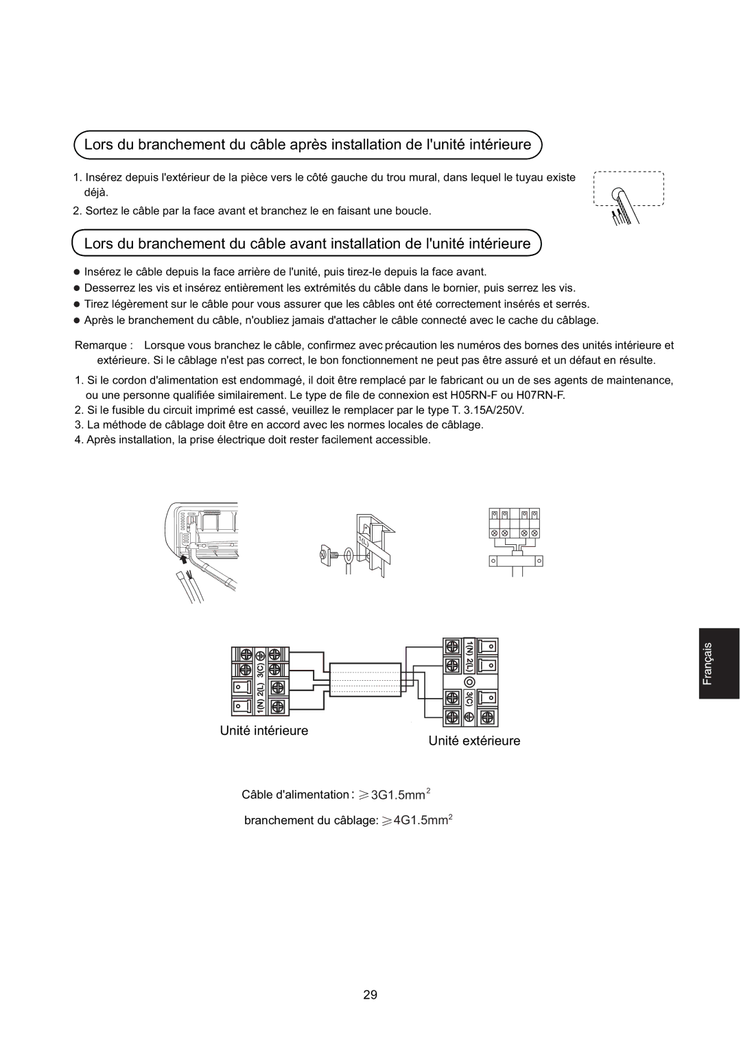 Hitachi HSU-09RD03/R2(SDB), HSU-12RD03/R2(SDB) installation manual Unité intérieure Unité extérieure 