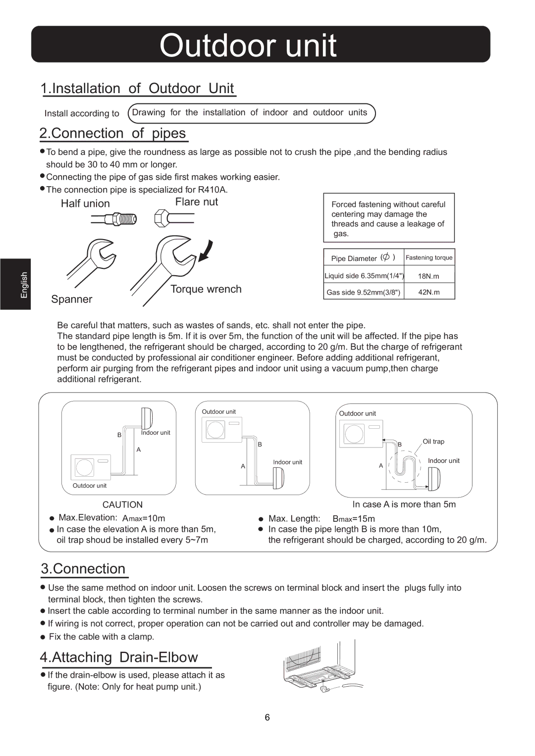 Hitachi HSU-12RD03/R2(SDB), HSU-09RD03/R2(SDB) installation manual Outdoor unit, Connection of pipes 