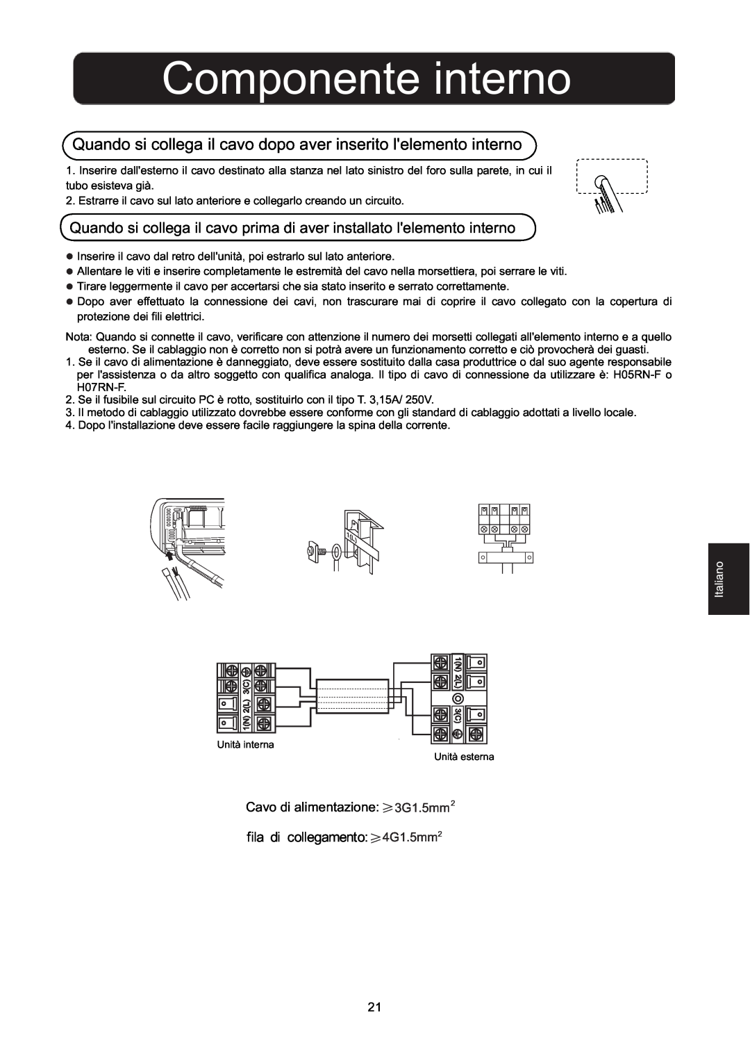 Hitachi HSU-09RD03/R2(SDB) Componente interno, fila di collegamento 4G1.5mm2, Cavo di alimentazione 3G1.5mm2 