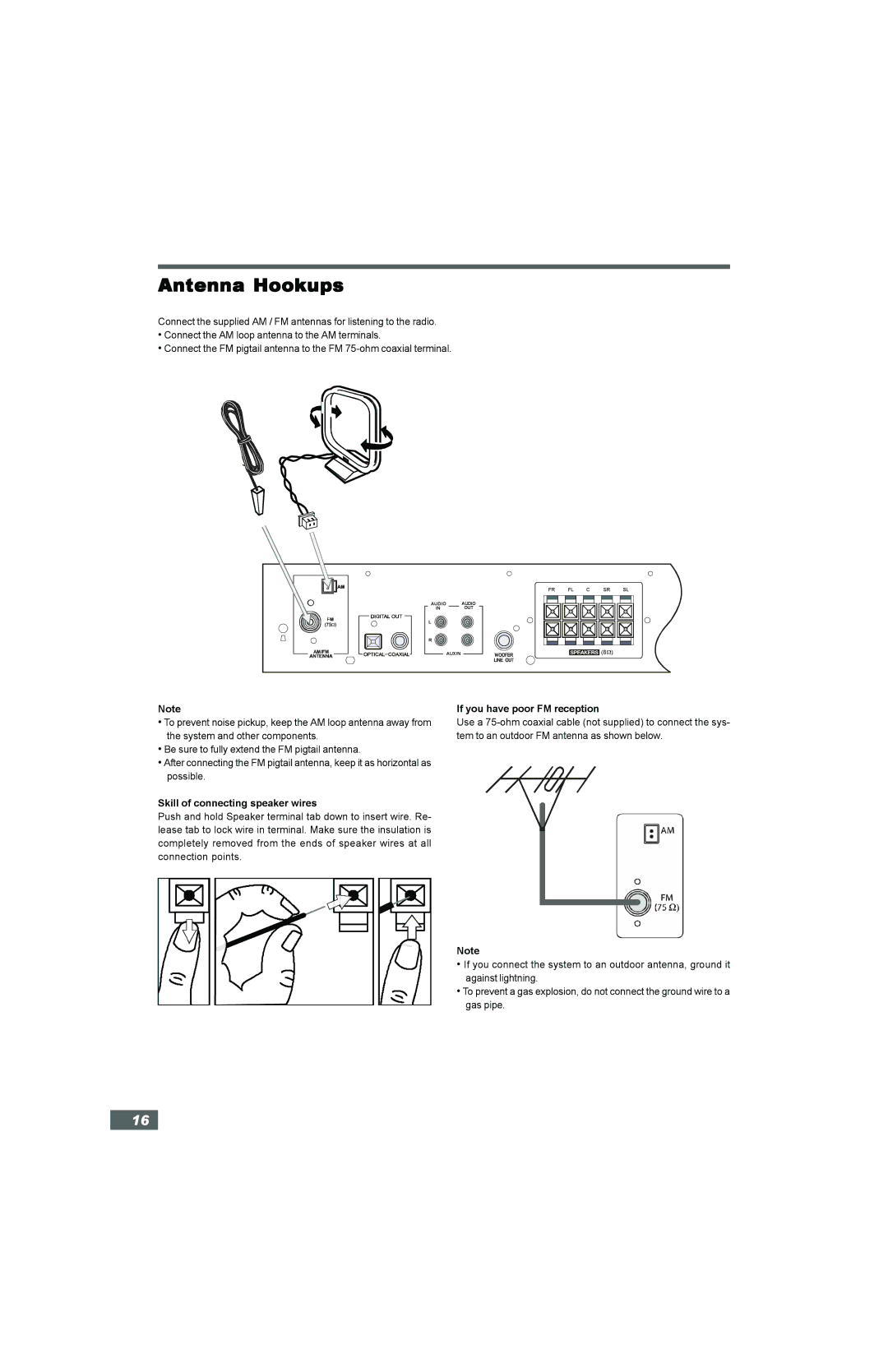 Hitachi HTD-K160 instruction manual Antenna Hookups, Skill of connecting speaker wires, If you have poor FM reception 