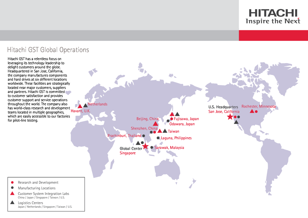Hitachi 0A39289 Hitachi GST Global Operations, for pilot-linetesting, Odawara, Japan, Havant, U.K, Beijing, China, Taiwan 