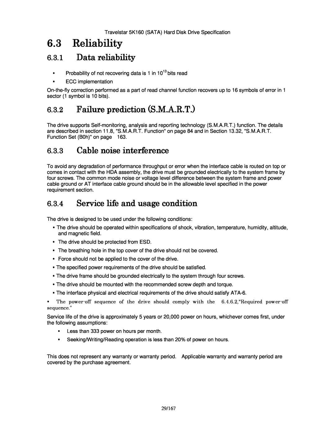 Hitachi HTS541612J9SA00 manual Reliability, Data reliability, Failure prediction S.M.A.R.T, Cable noise interference 