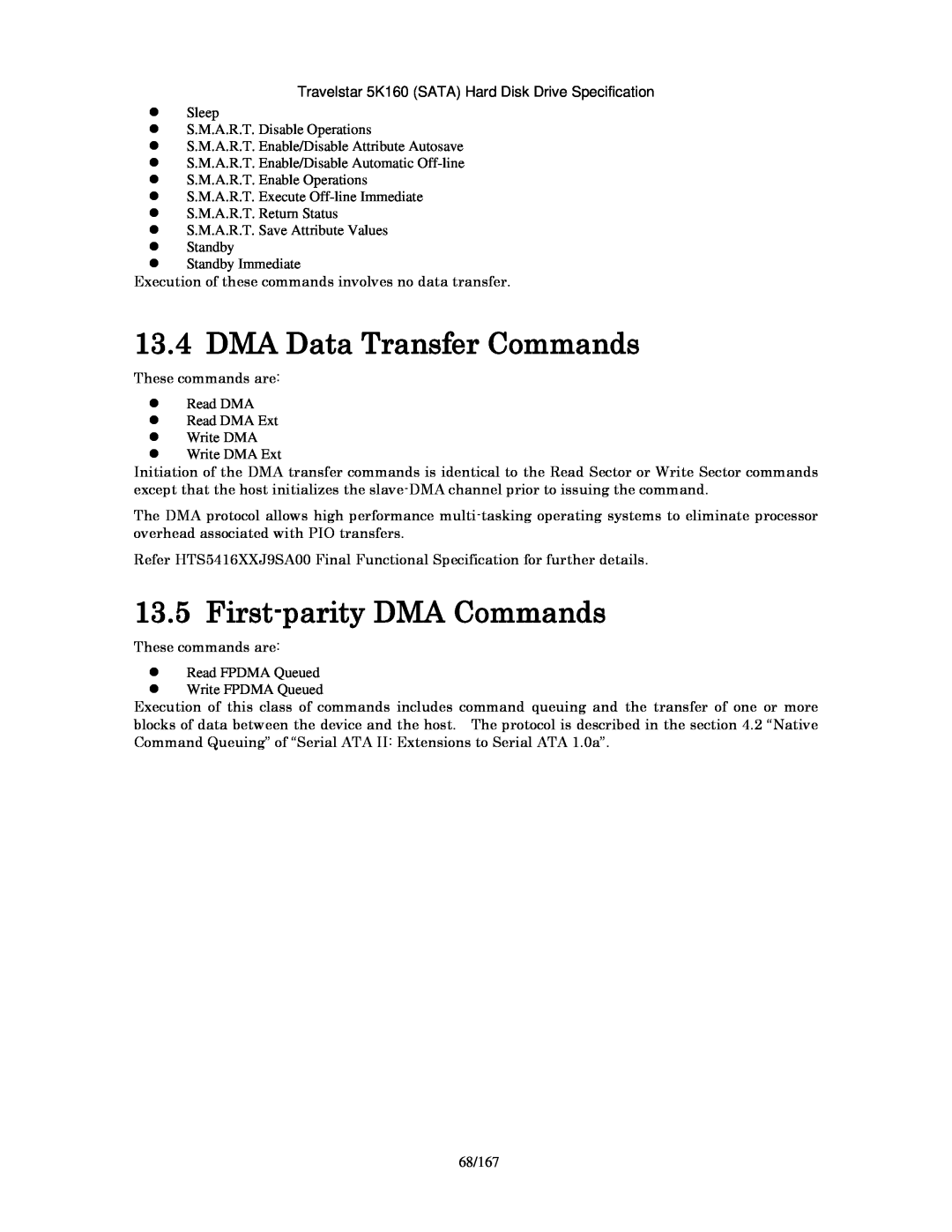 Hitachi HTS541660J9SA00, HTS541640J9SA00, HTS541680J9SA00 manual DMA Data Transfer Commands, First-parity DMA Commands 