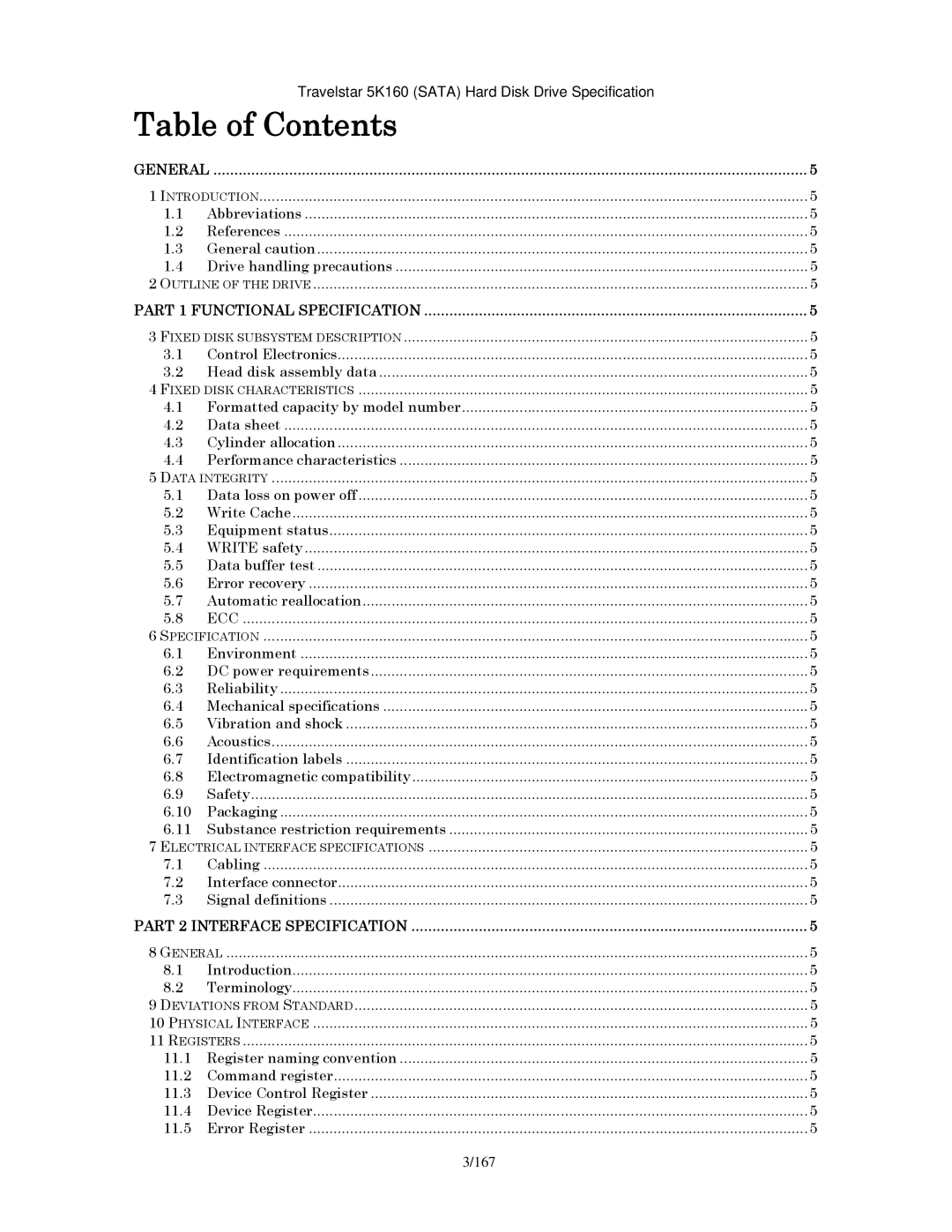 Hitachi HTS541660J9SA00, HTS541640J9SA00, HTS541680J9SA00, HTS541616J9SA00, HTS541612J9SA00 manual Table of Contents 