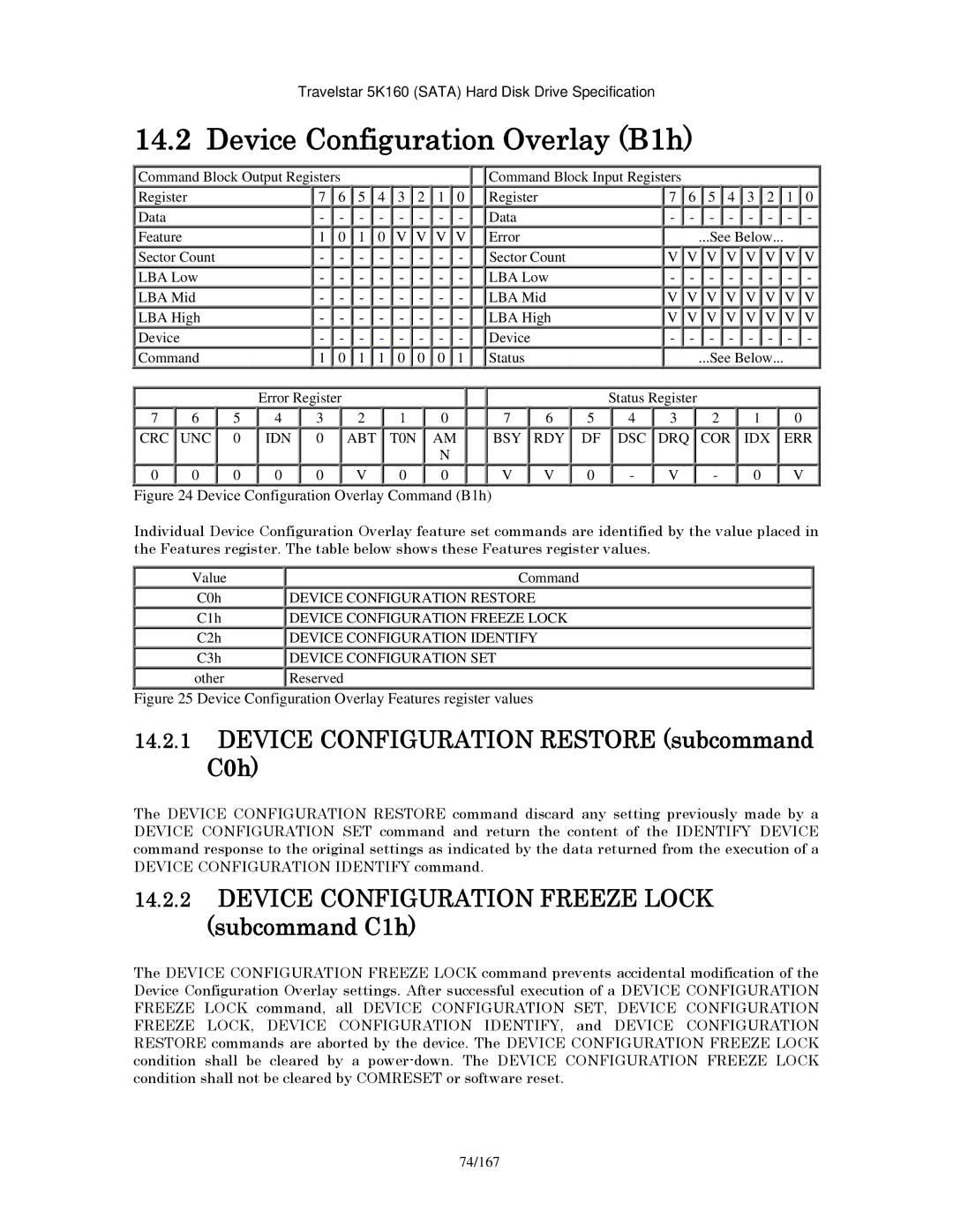 Hitachi HTS541612J9SA00, HTS541640J9SA00 Device Configuration Overlay B1h, Device Configuration Restore subcommand C0h 