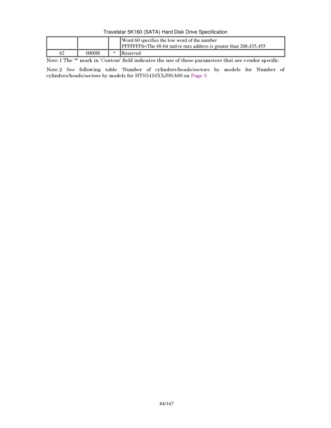 Hitachi HTS541612J9SA00, HTS541640J9SA00, HTS541680J9SA00 manual Travelstar 5K160 Sata Hard Disk Drive Specification 