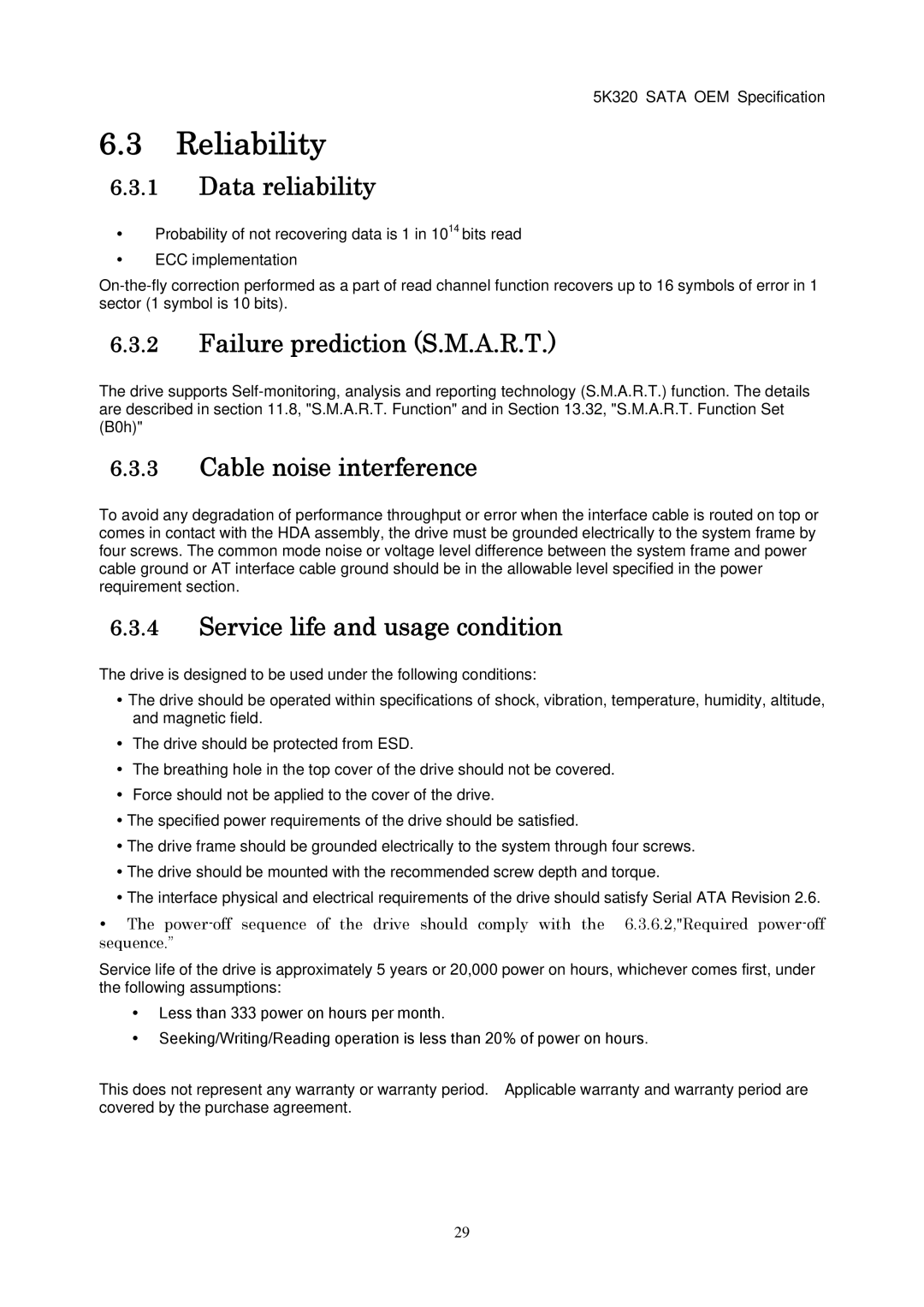 Hitachi HTS543216L9A300 manual Reliability, Data reliability, Failure prediction S.M.A.R.T, Cable noise interference 