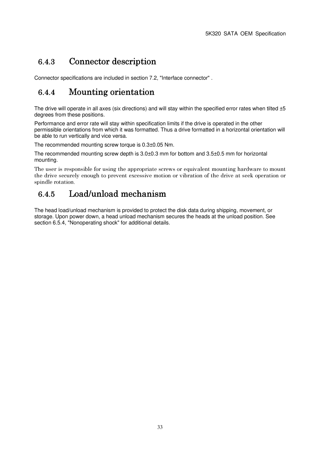 Hitachi HTS543216L9SA00, HTS543232L9A300 manual Connector description, Mounting orientation, Load/unload mechanism 