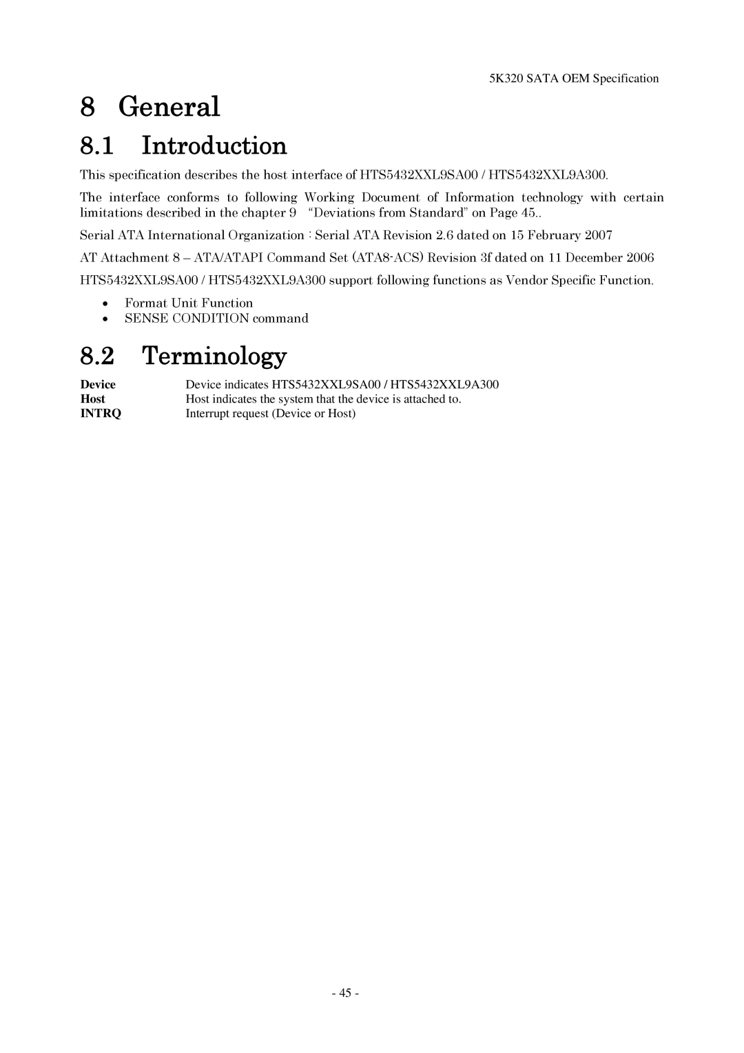 Hitachi HTS543216L9SA00, HTS543232L9A300 manual General, Introduction, Terminology, Interrupt request Device or Host 