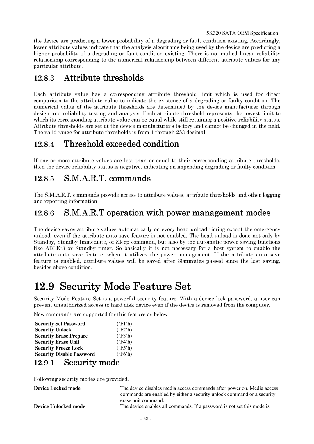 Hitachi HTS543212L9A300, HTS543232L9A300, HTS543280L9SA00, HTS543225L9A300, HTS543216L9SA00 manual Security Mode Feature Set 