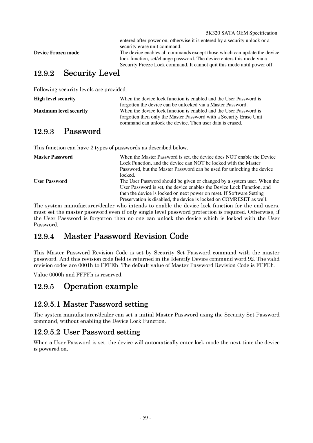 Hitachi HTS543216L9A300, HTS543232L9A300 manual Security Level, Master Password Revision Code, Operation example 