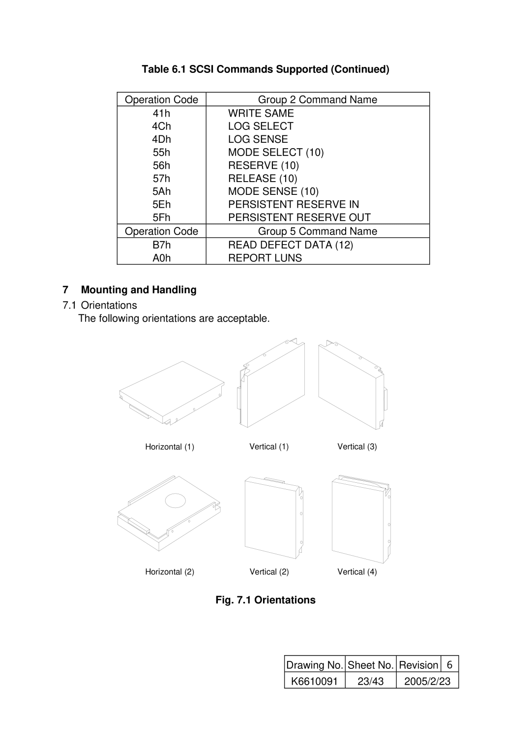 Hitachi HUS103014FL3800, HUS103036FL3600, HUS103030FL3800, HUS103073FL3800 specifications Mounting and Handling, Orientations 