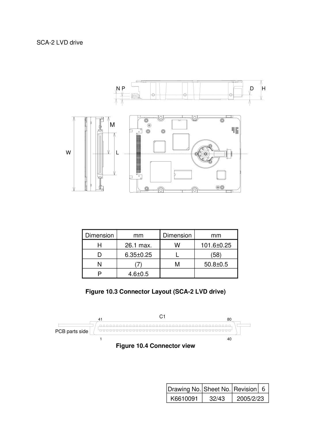 Hitachi HUS103036FL3600, HUS103030FL3800, HUS103073FL3800, HUS103036FL3800, HUS103073FL3600 Connector Layout SCA-2 LVD drive 