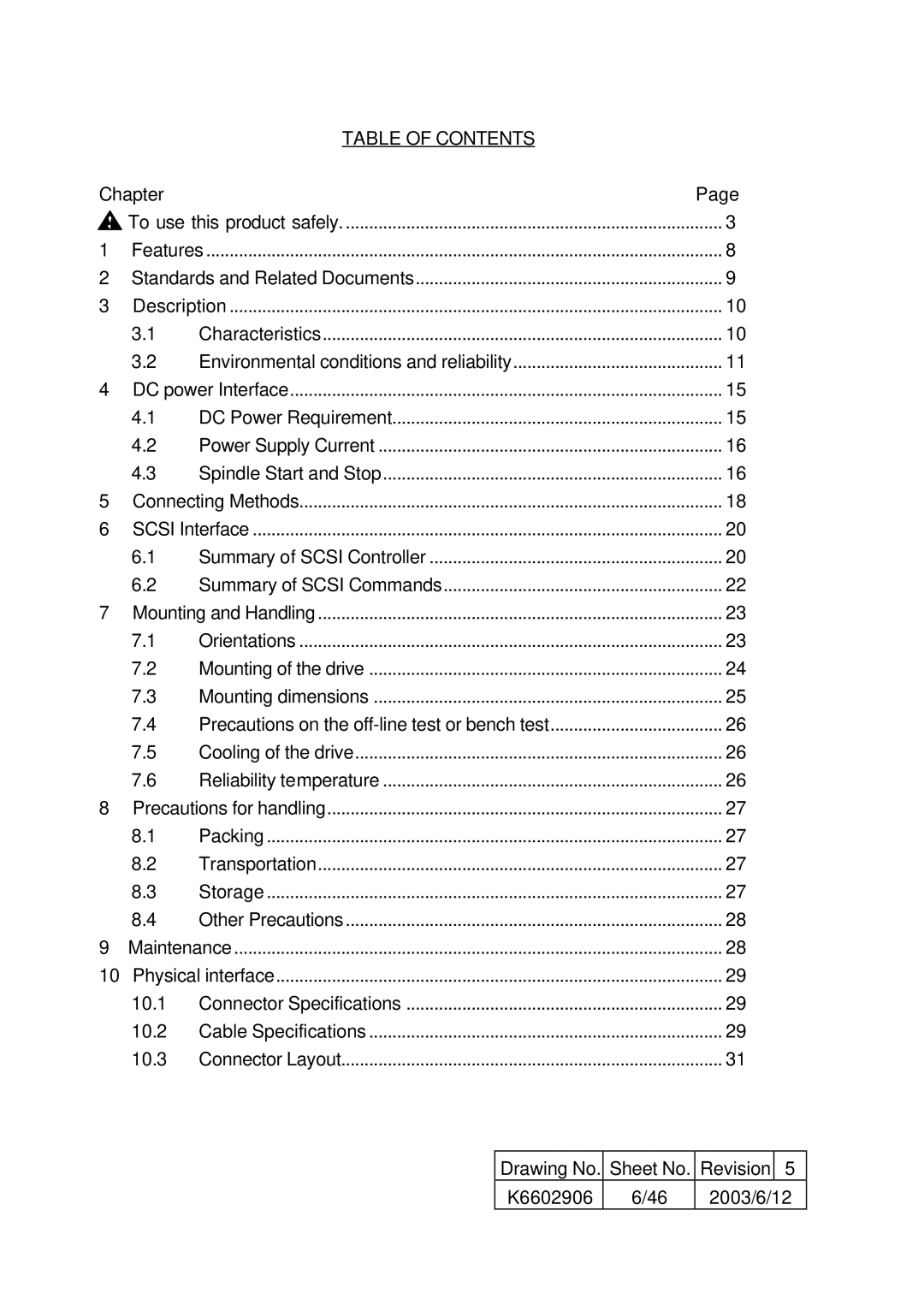 Hitachi HUS157373EL3600, HUS157373EL3800, HUS157336EL3600, HUS157336EL3800 specifications Table of Contents 