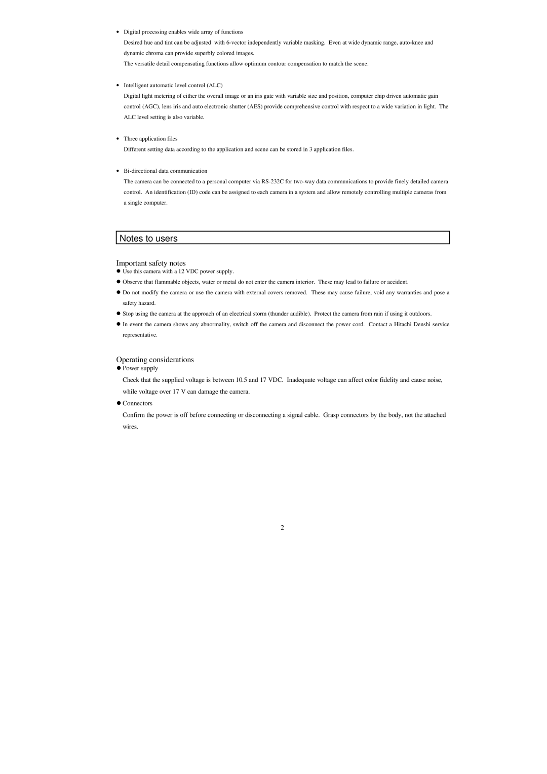 Hitachi HV-D25 operation manual Important safety notes, Operating considerations 