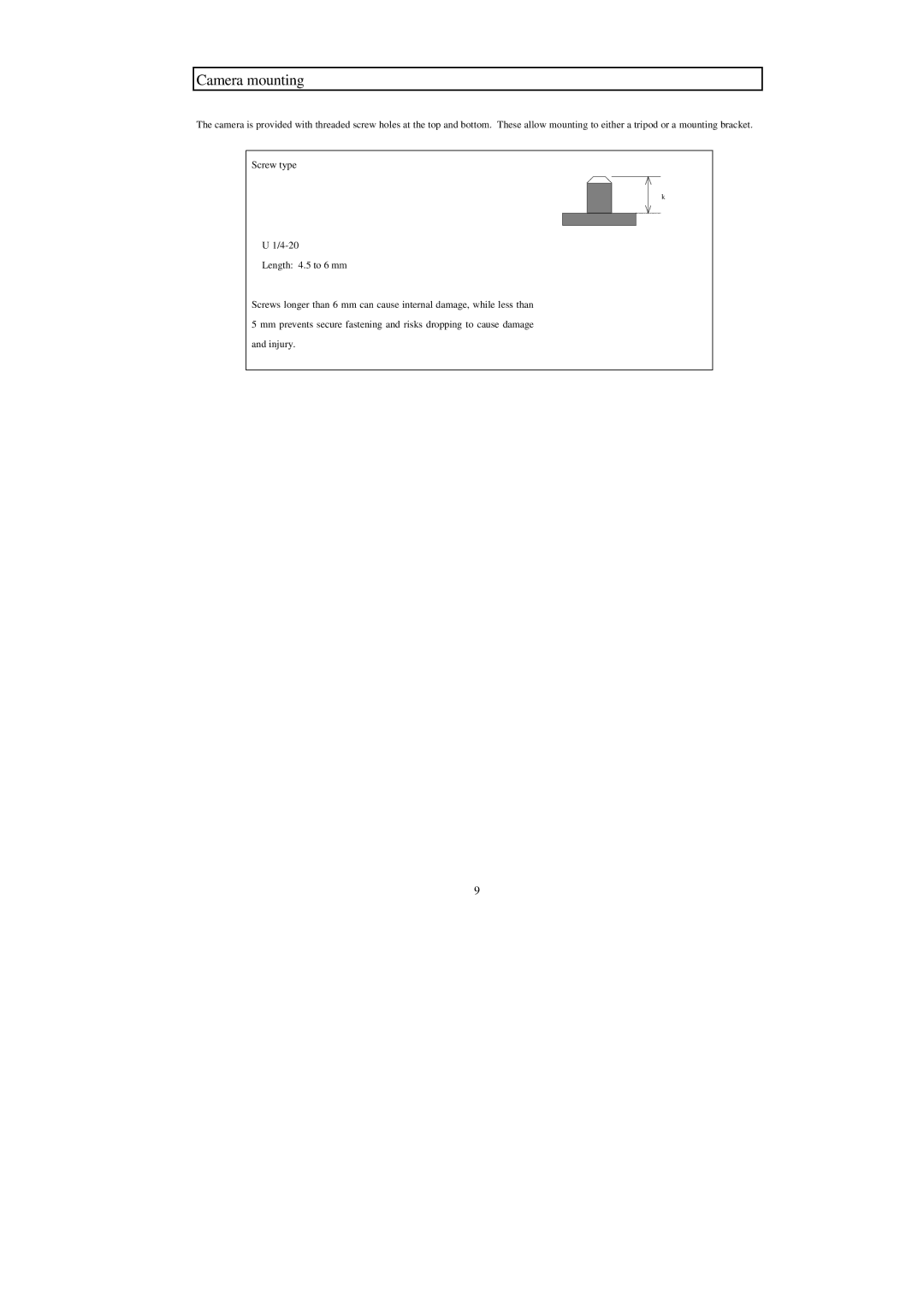 Hitachi HV-D25 operation manual Camera mounting 