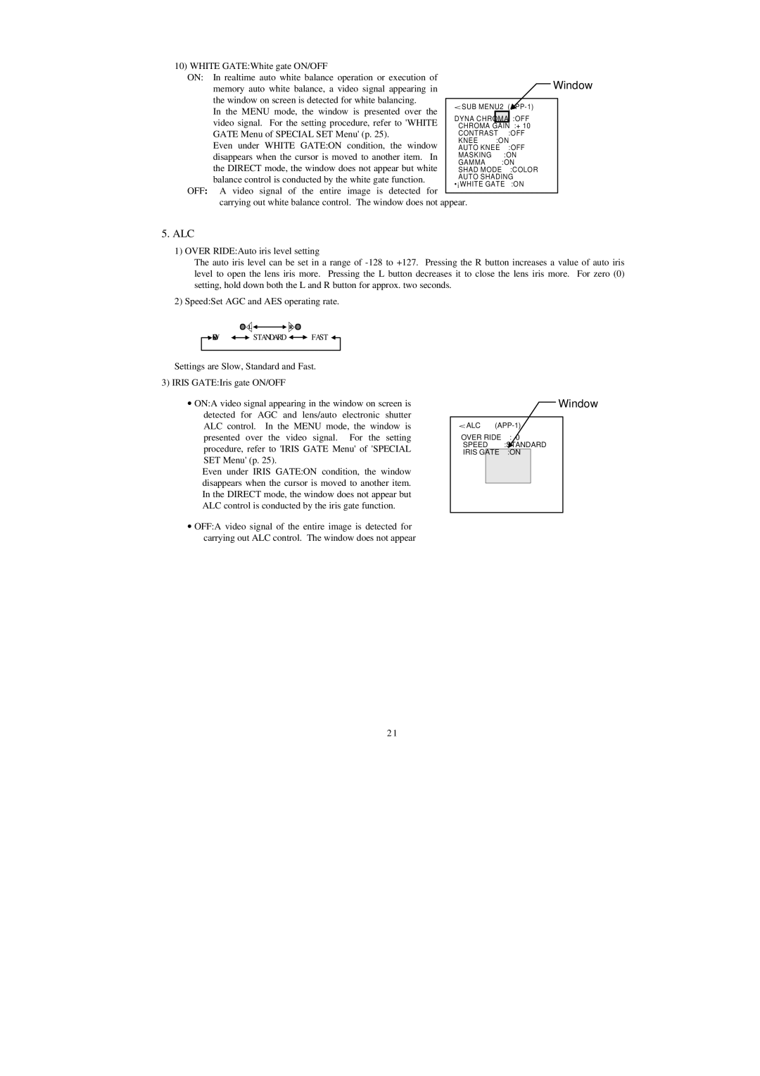 Hitachi HV-D25 operation manual Alc, Window 