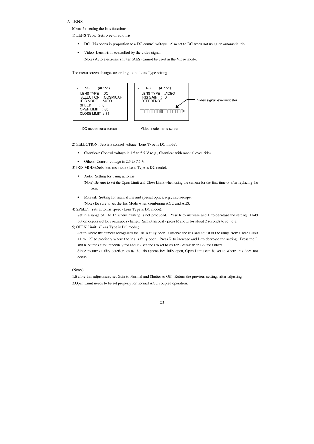 Hitachi HV-D25 operation manual Lens 