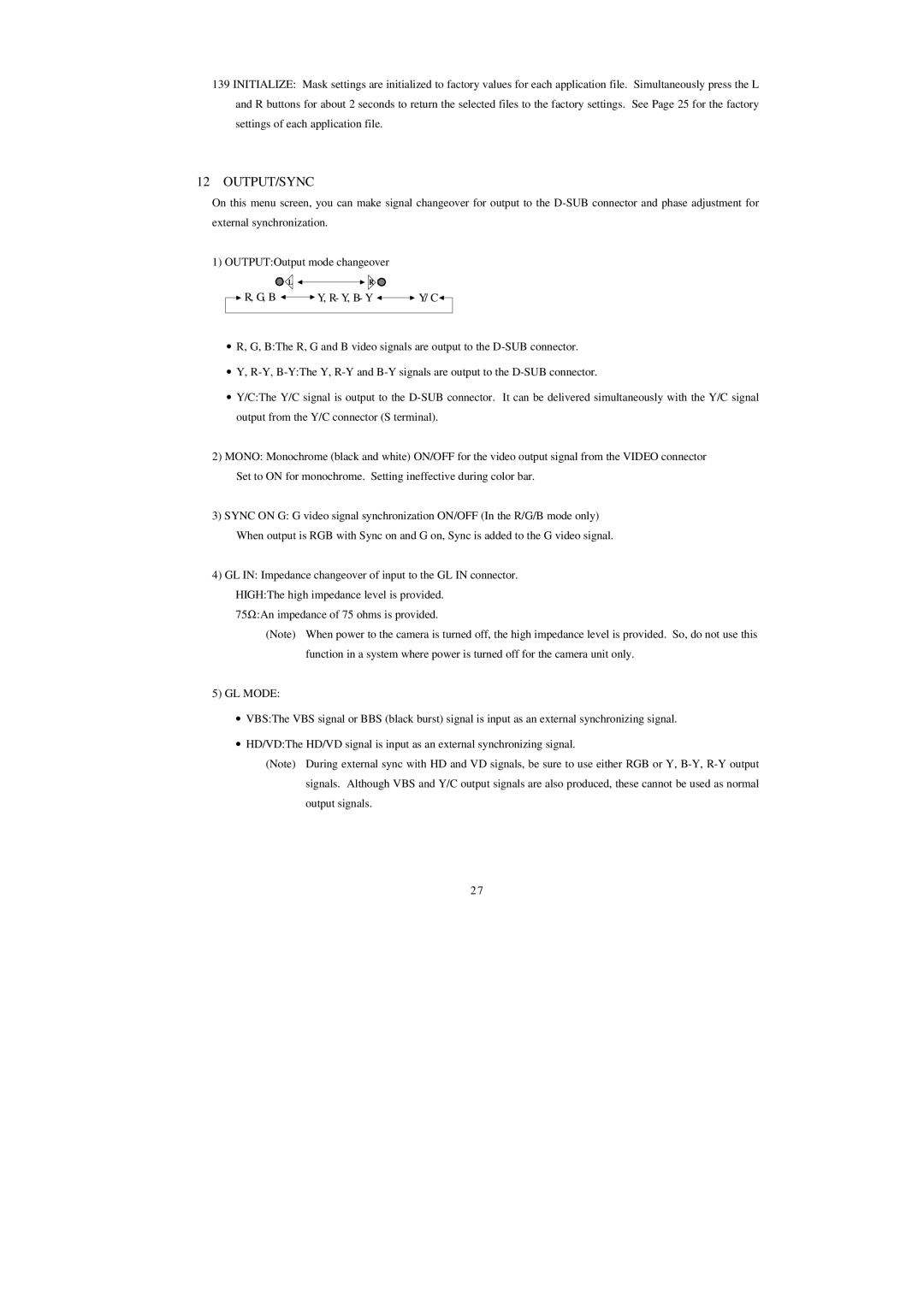 Hitachi HV-D25 operation manual 12OUTPUT/SYNC, GL Mode 