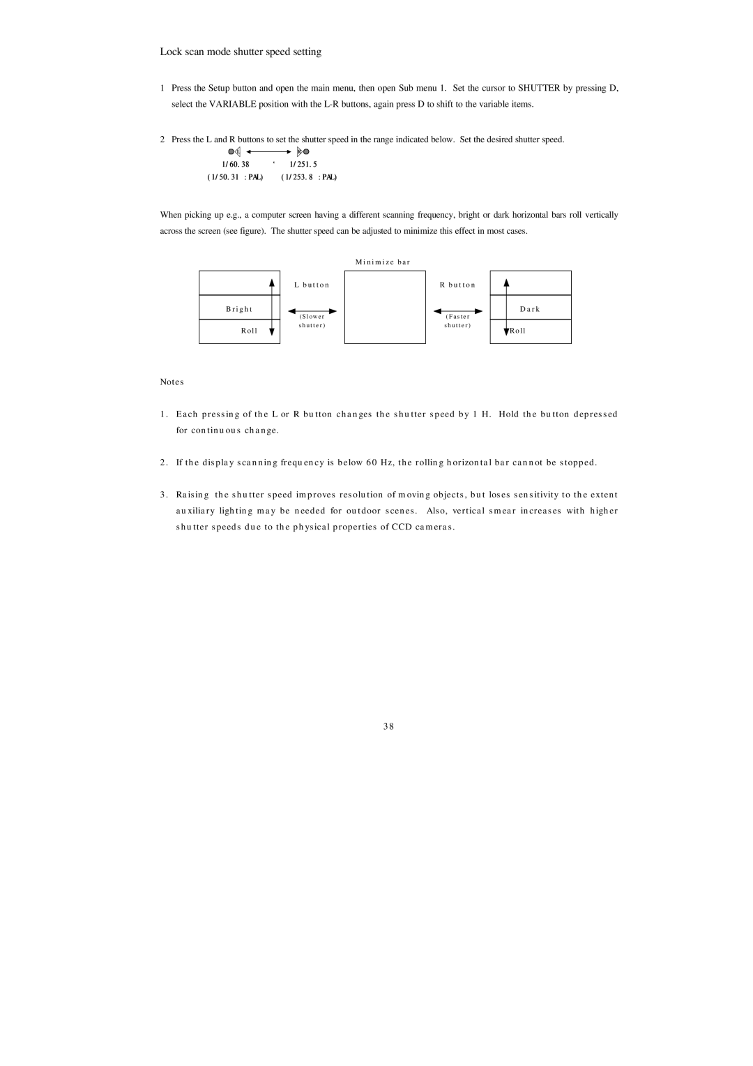 Hitachi HV-D25 operation manual Lock scan mode shutter speed setting 