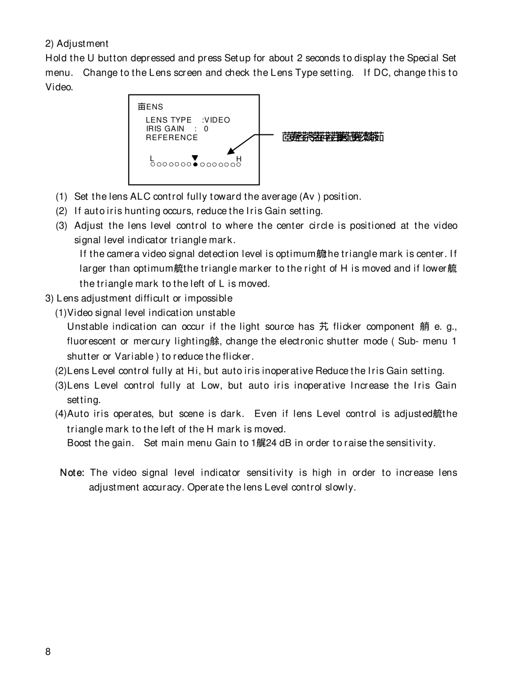 Hitachi HV-D30 operation manual Triangle mark is center. If 