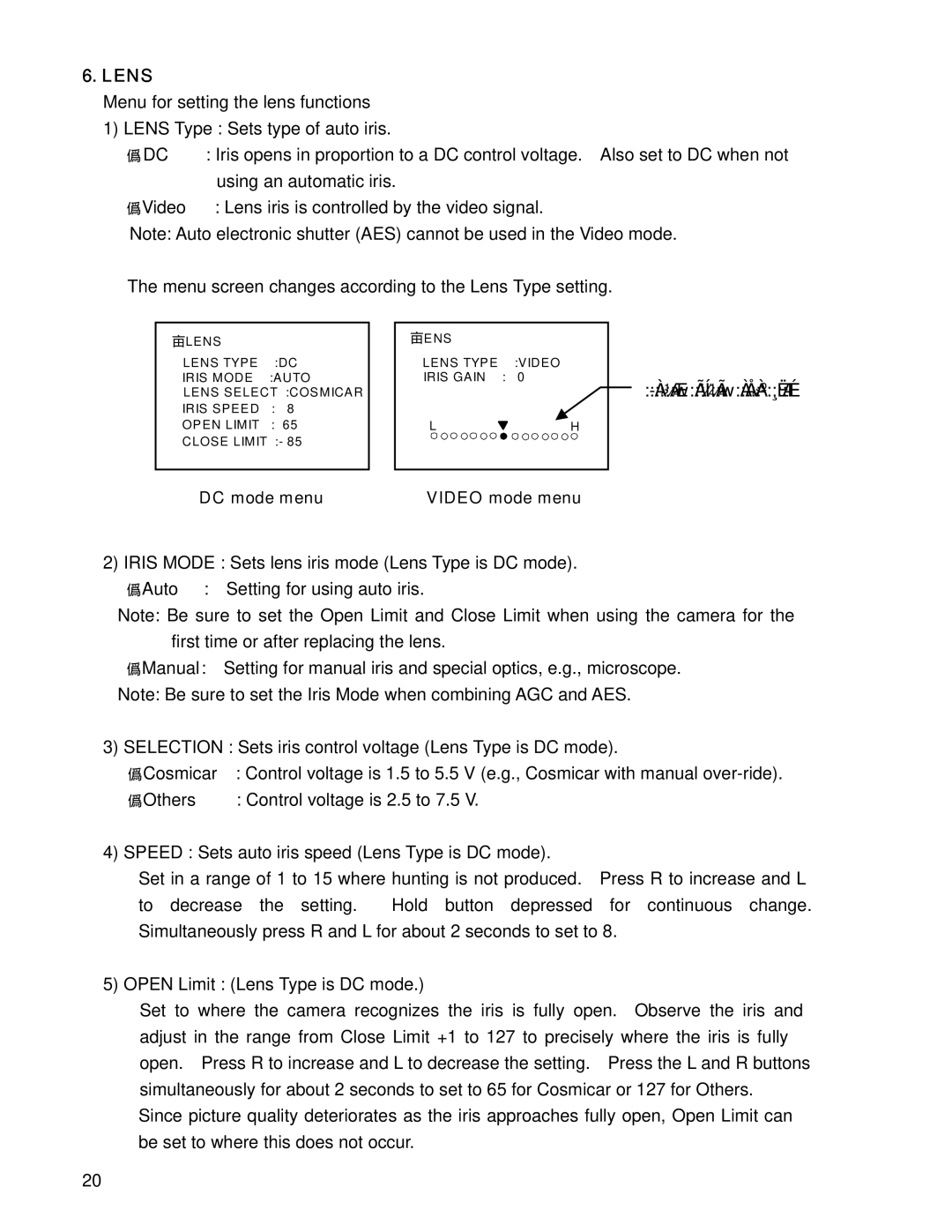 Hitachi HV-D30 operation manual Lens 