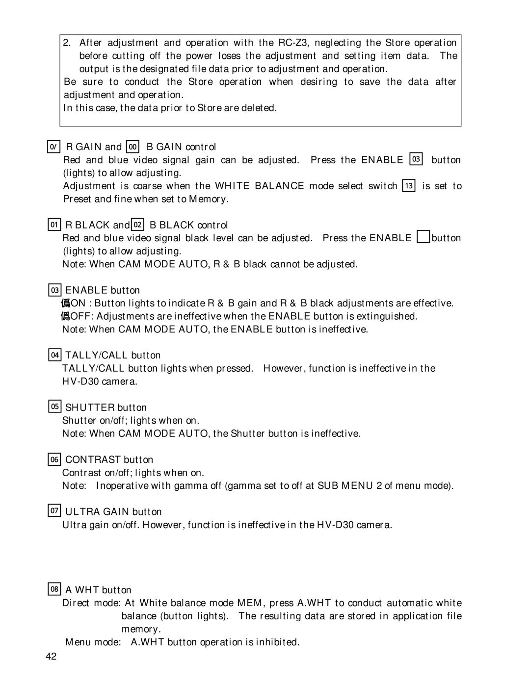 Hitachi HV-D30 operation manual Gain control 