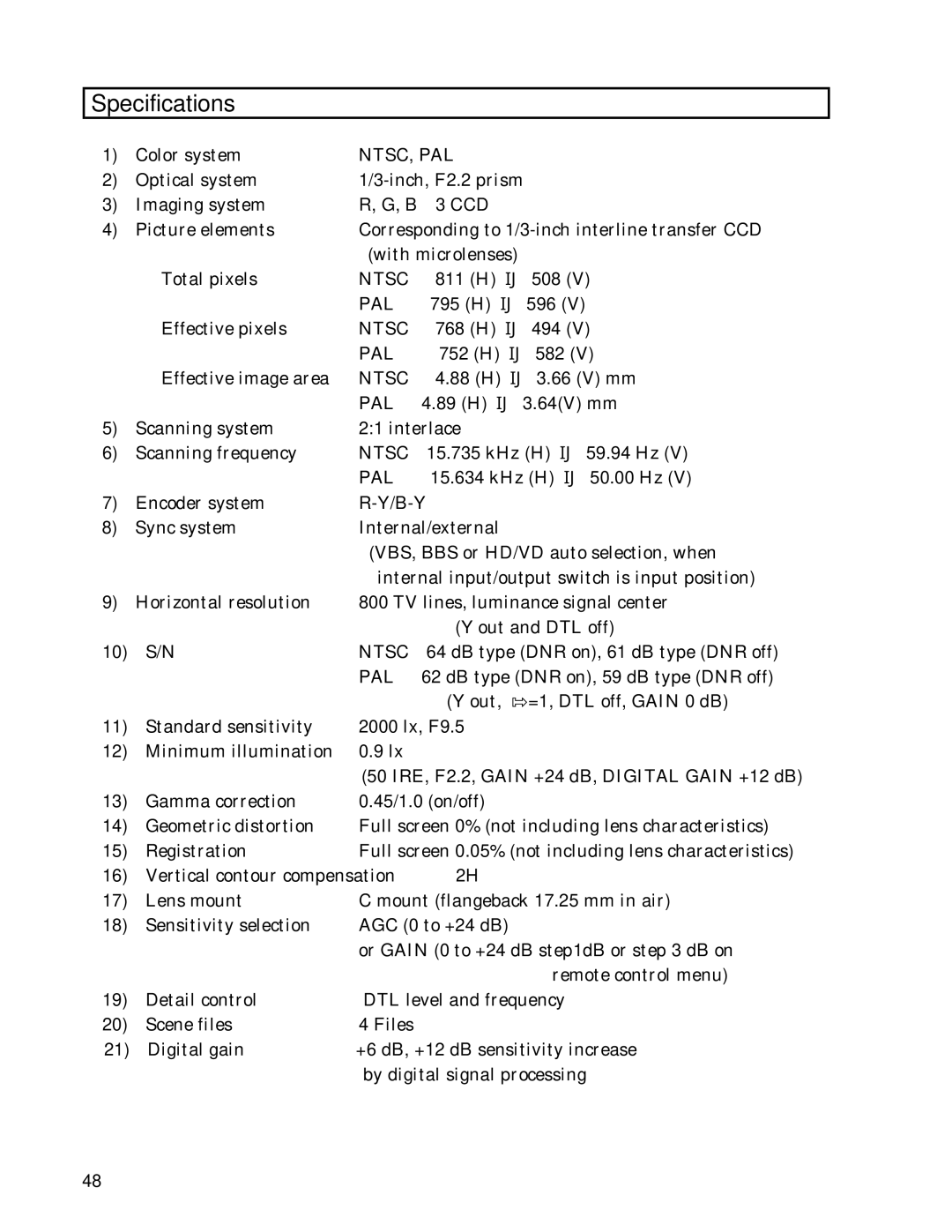 Hitachi HV-D30 operation manual Specifications, Ntsc, Pal, Ccd 