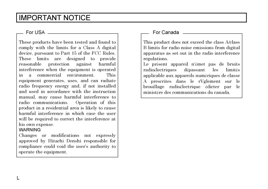 Hitachi HV-D27A, HV-D37A operation manual Important Notice 