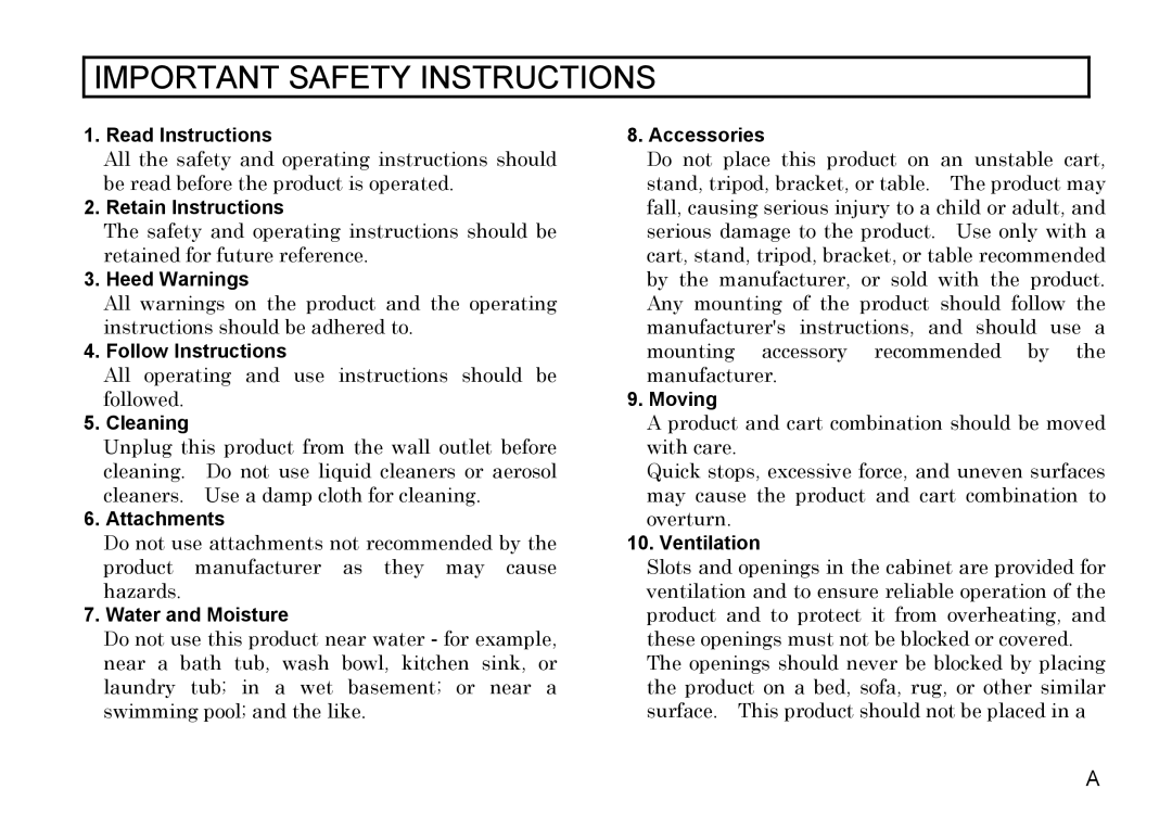 Hitachi HV-D37A Read Instructions, Retain Instructions, Heed Warnings, Follow Instructions, Cleaning, Attachments, Moving 