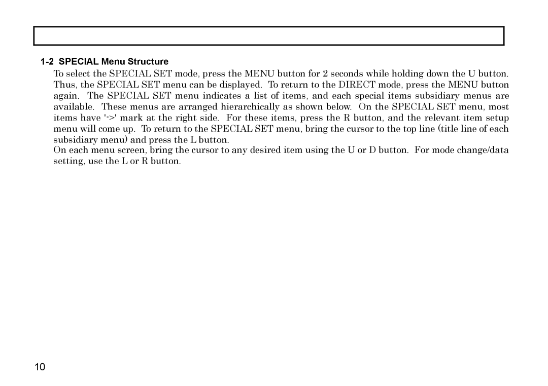 Hitachi HV-D37A, HV-D27A operation manual Special Menu Structure 