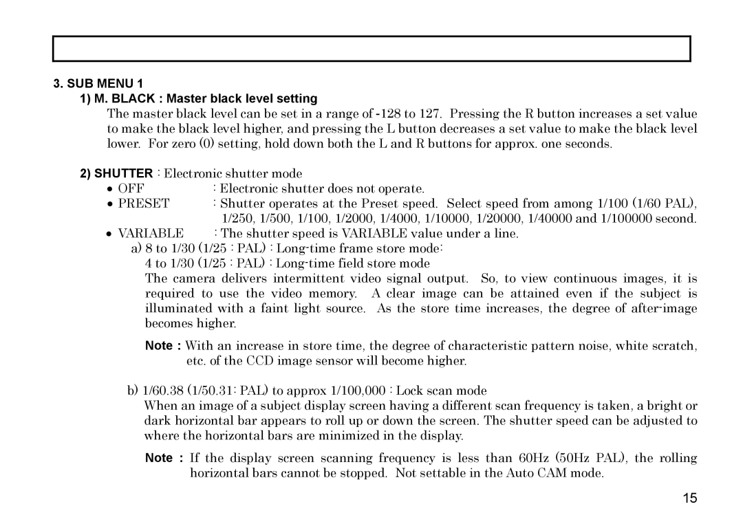 Hitachi HV-D27A, HV-D37A operation manual SUB Menu, Black Master black level setting, Preset 