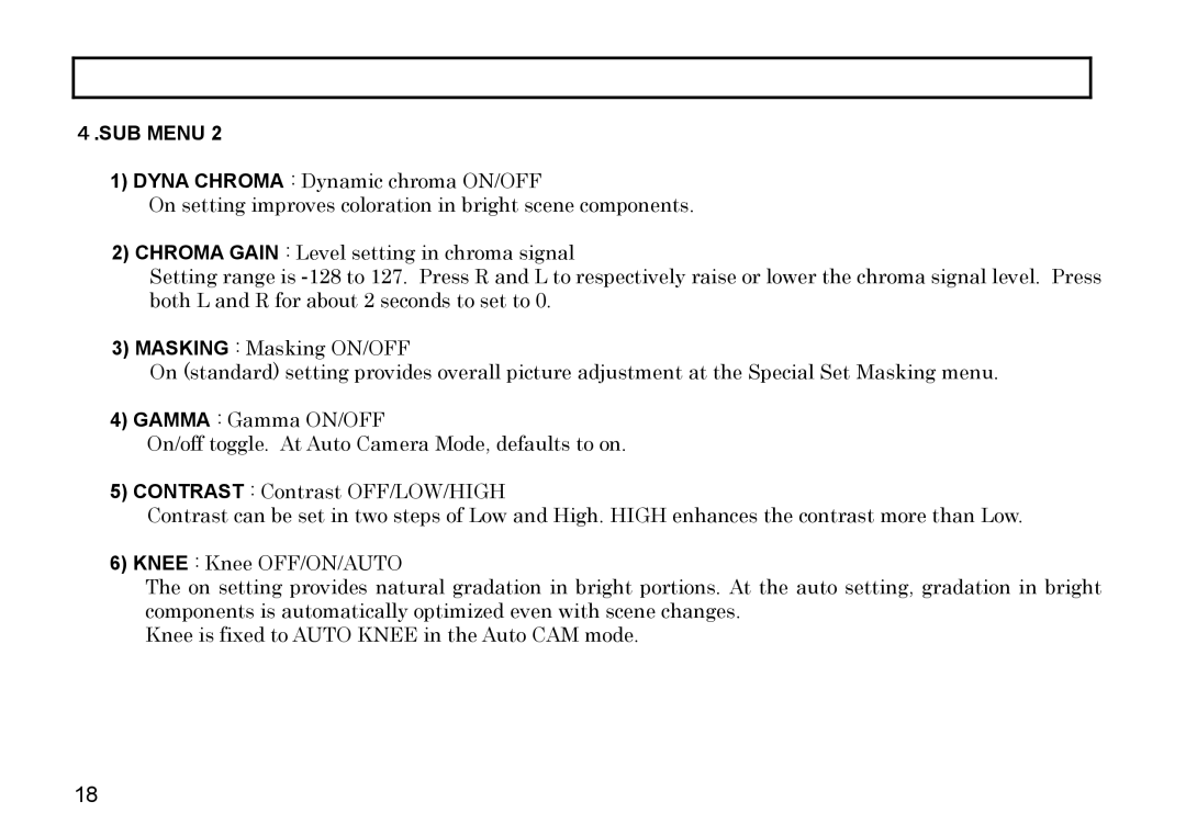 Hitachi HV-D37A, HV-D27A operation manual SUB Menu 