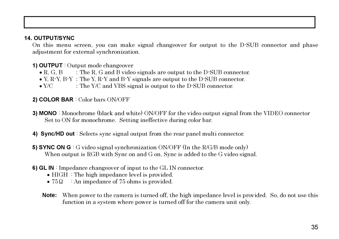 Hitachi HV-D27A, HV-D37A operation manual Output/Sync 