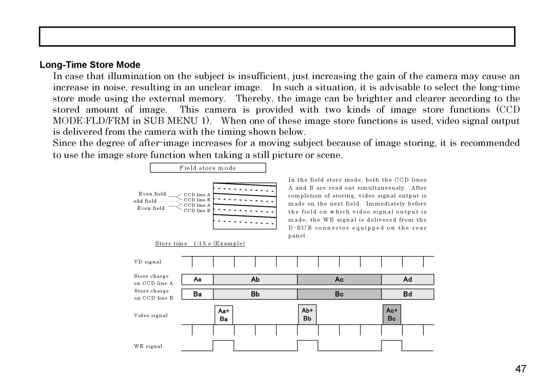 Hitachi HV-D27A, HV-D37A operation manual Long-Time Store Mode, Field store m ode 