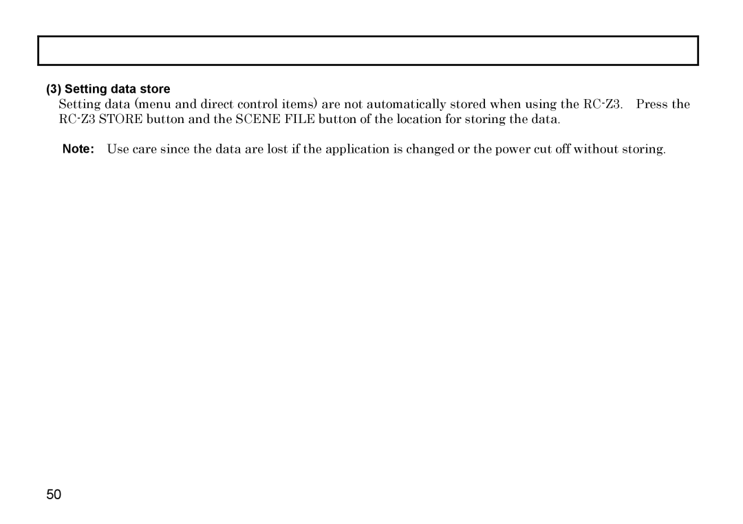 Hitachi HV-D37A, HV-D27A operation manual Setting data store 